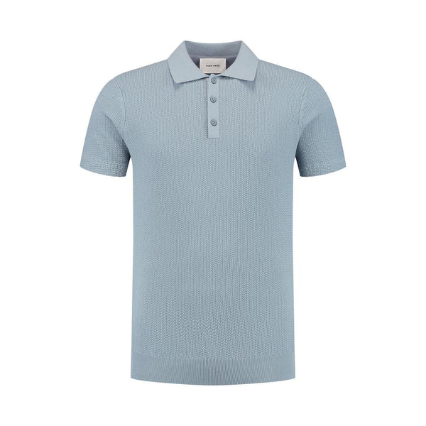 Braided Knitwear Polo Blue Grey-Pure Path-Mansion Clothing