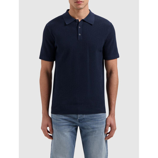 Braided Knitwear Polo Navy-Pure Path-Mansion Clothing