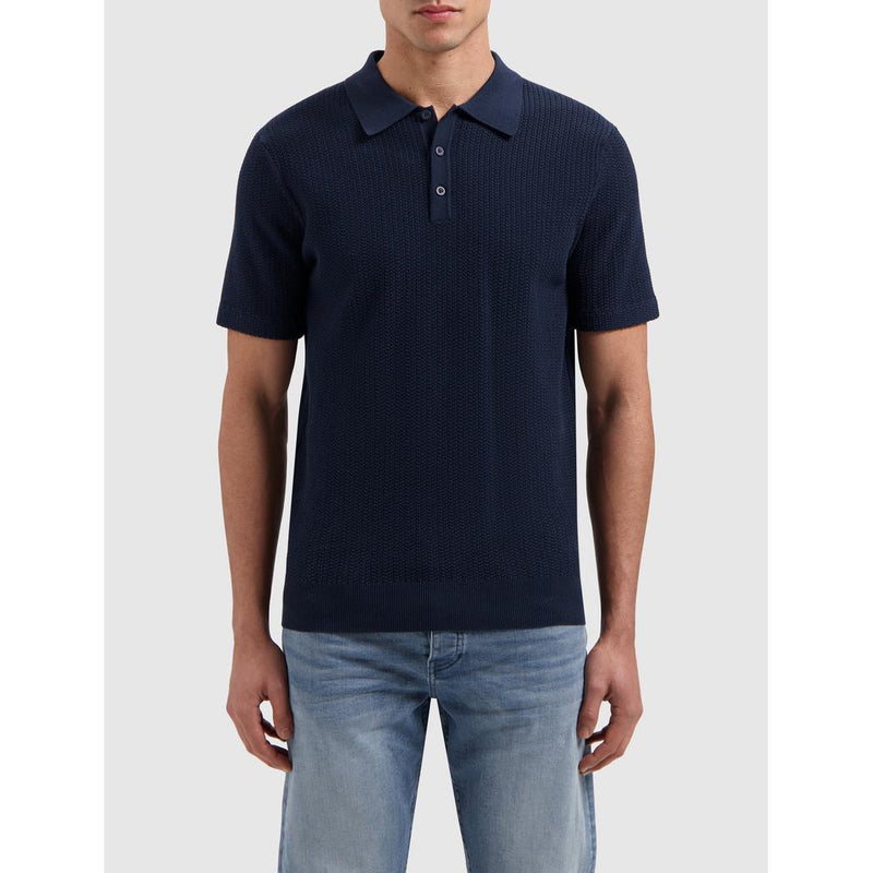 Braided Knitwear Polo Navy-Pure Path-Mansion Clothing