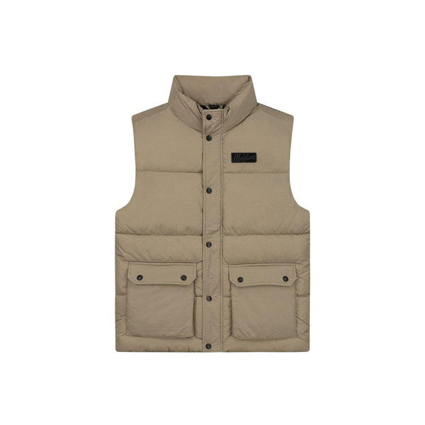 Crinkle Padded Vest Taupe-Malelions-Mansion Clothing