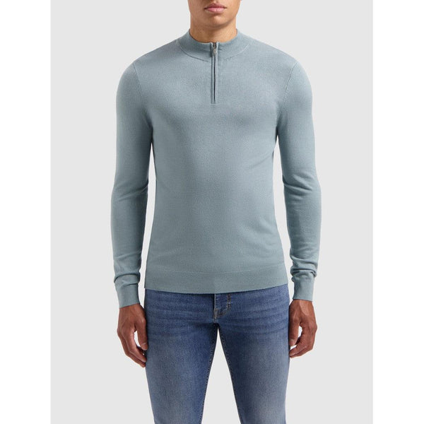 Essential Knitwear Halfzip Sweater Blue Grey-Pure Path-Mansion Clothing