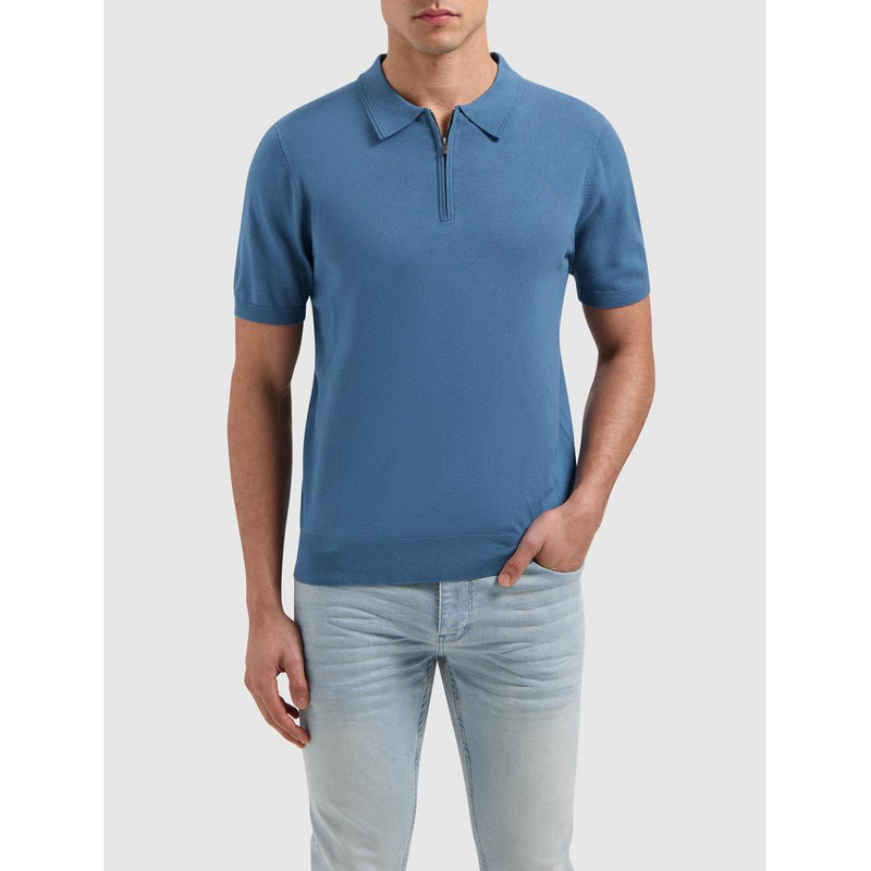 Half-zip Knitwear Polo Mid Blue-Pure Path-Mansion Clothing