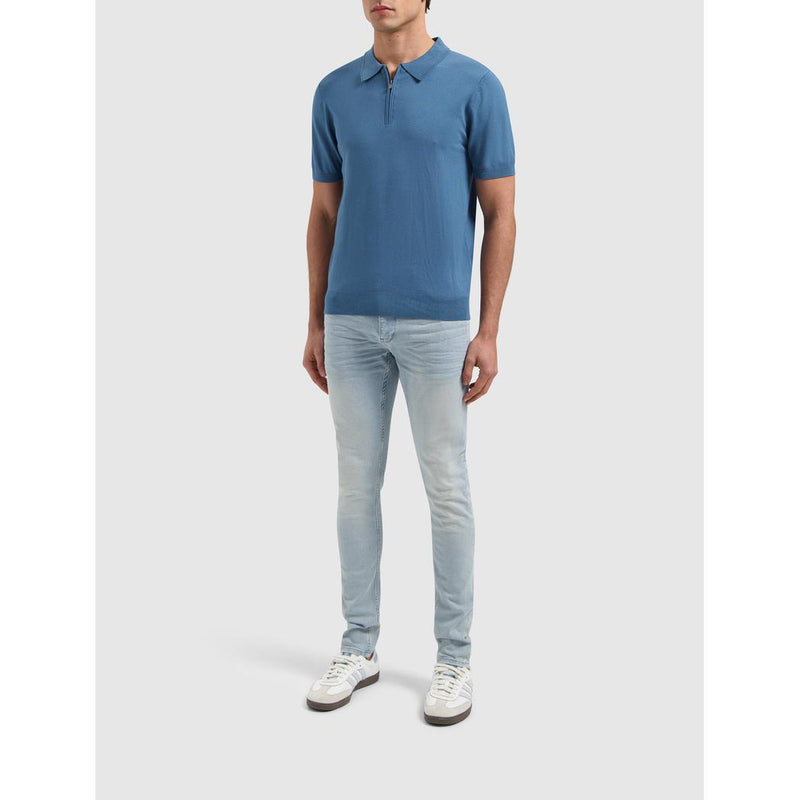 Half-zip Knitwear Polo Mid Blue-Pure Path-Mansion Clothing