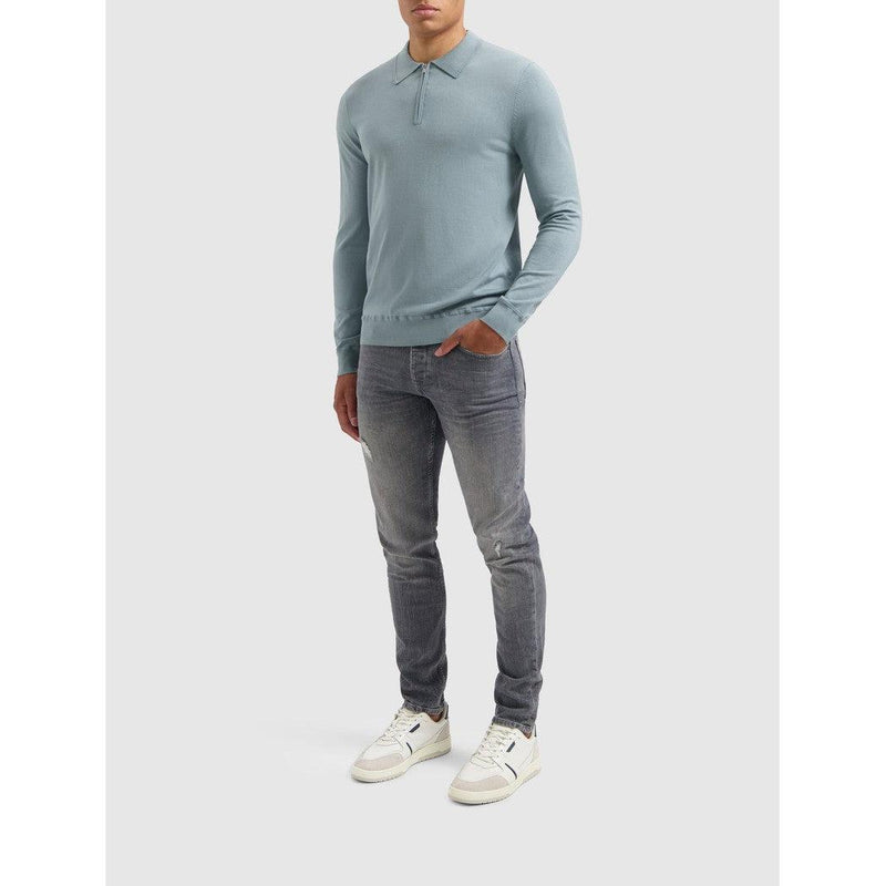 Halfzip Polo Knitwear Blue Grey-Pure Path-Mansion Clothing