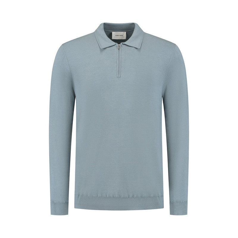 Halfzip Polo Knitwear Blue Grey-Pure Path-Mansion Clothing