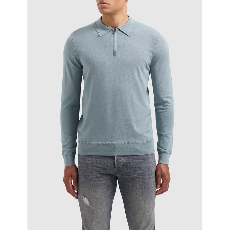 Halfzip Polo Knitwear Blue Grey-Pure Path-Mansion Clothing