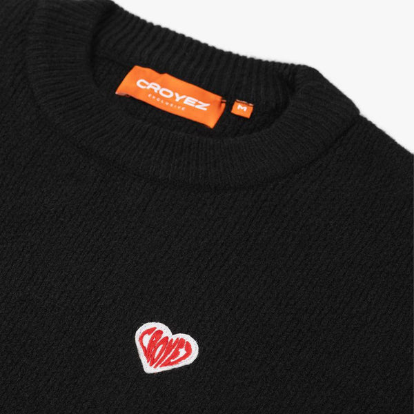 Heart Knit Sweater Black-CROYEZ-Mansion Clothing