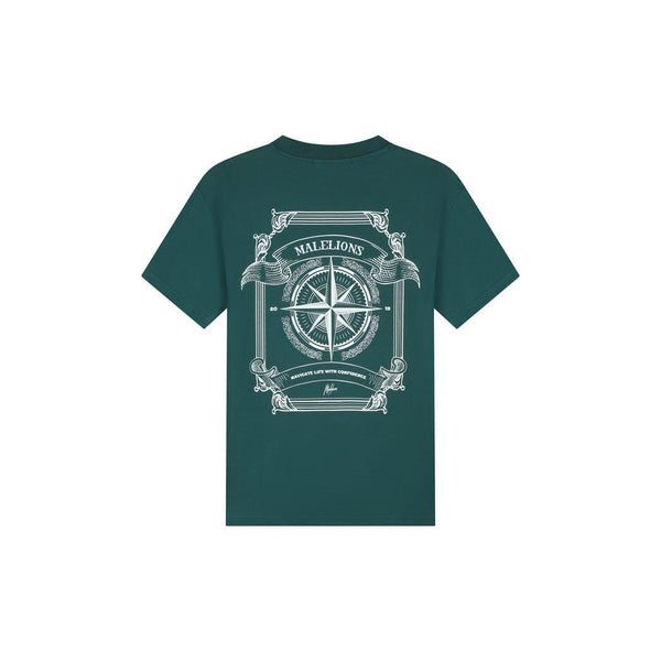 Malelions Men Compass T-Shirt Petrol Green-Malelions-Mansion Clothing