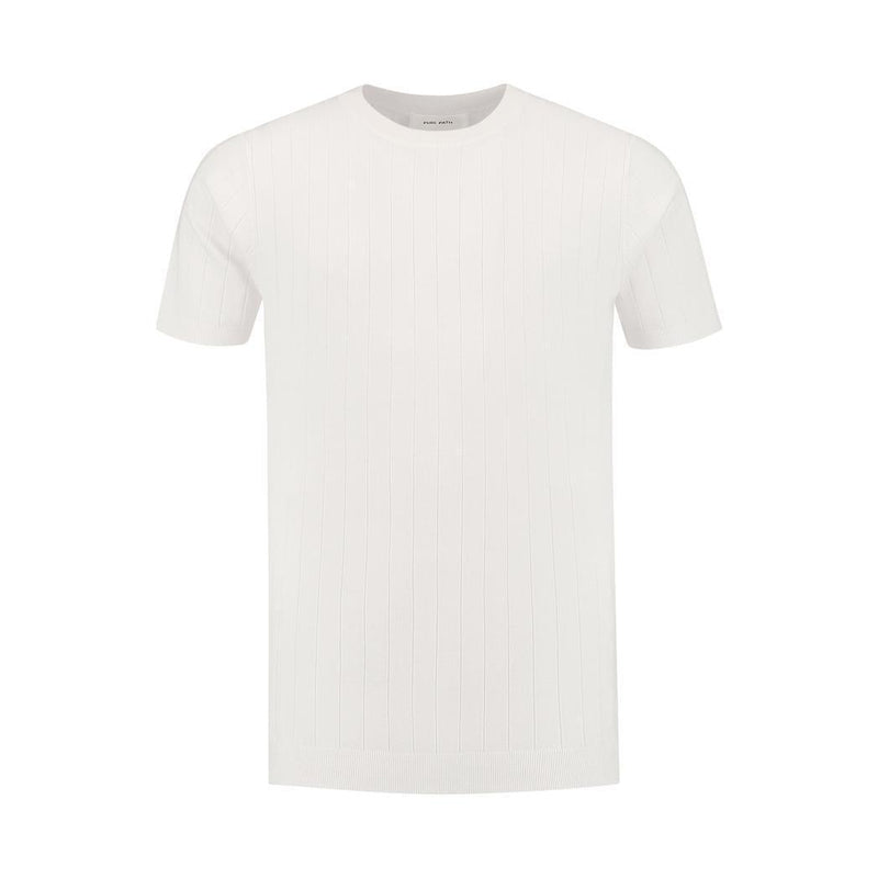 Vertical Striped Knitwear T-shirt Off White