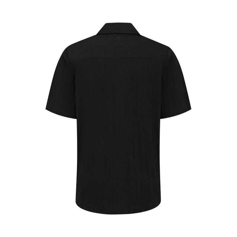 Wrinkled Short Sleeve Shirt - Black-Pure Path-Mansion Clothing