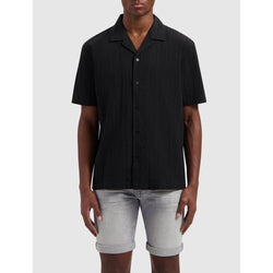 Wrinkled Short Sleeve Shirt - Black-Pure Path-Mansion Clothing